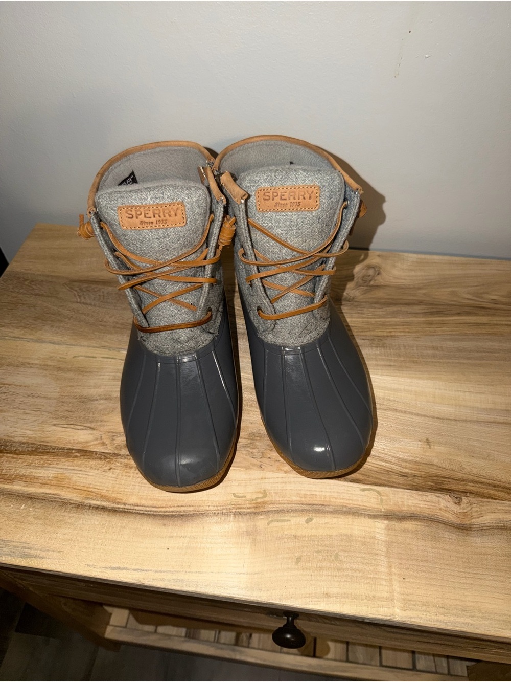 Sperry Gray and Tan Winter Duck Boots